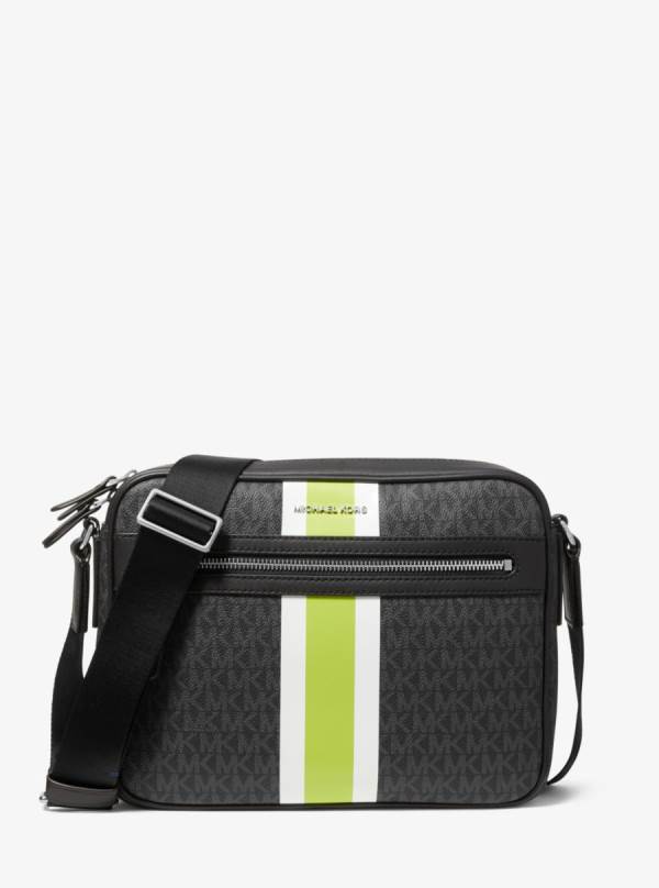 Panske Crossbody Kabelka Michael Kors Hudson Logo Stripe Camera Svetlo Zelene - Tasky Michael Kors Outlet | FEYVD-0148